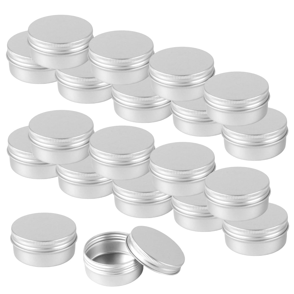 MANCHAP 20 Pack 50ml Aluminum Tin Jars, 57x27mm Silver Metal Storage Containers with Screw Lid for Beard Balm, Spices