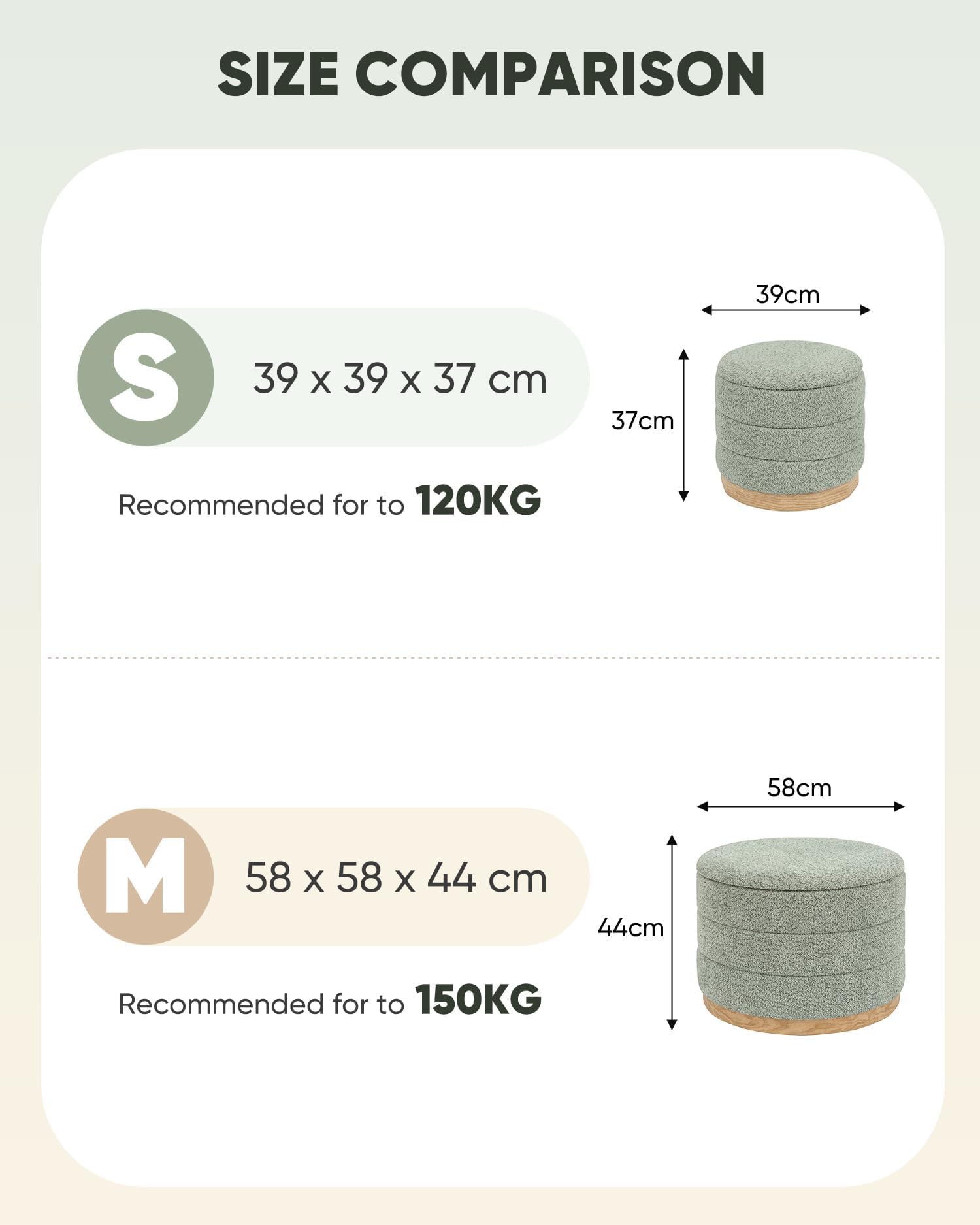 Bonlife Round Chenille Storage Ottoman, Folding Footstool with Table Top, 39X39X37cm, Load Capacity 120kg