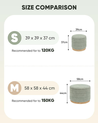 Bonlife Round Chenille Storage Ottoman, Folding Footstool with Table Top, 39X39X37cm, Load Capacity 120kg