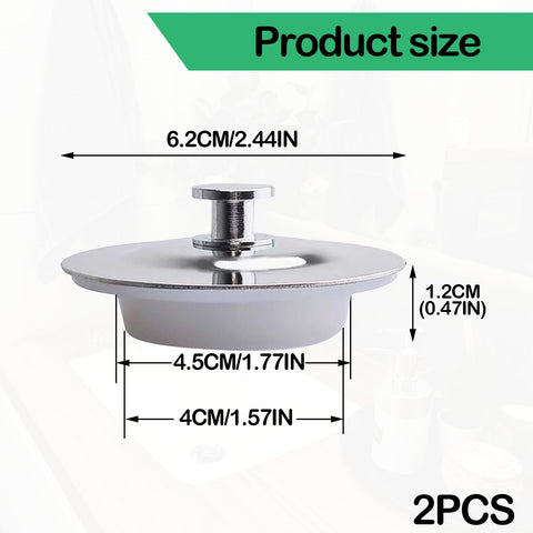 2PCS Universal Bath Plug, 40-45mm Bath Plug Replacement, Bathroom Sink Plugs, Sink Stopper, Stainless Steel Bathtub Plugs, Sinks Plugs for Kitchen