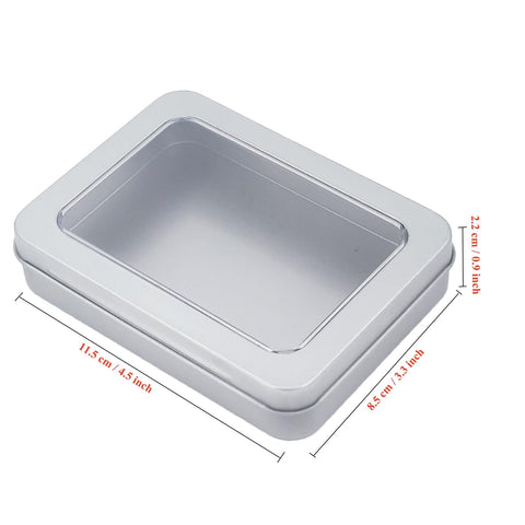 Goodma Rectangle Metal Tins with Hinged Window Lids, Silver, 24 Pieces