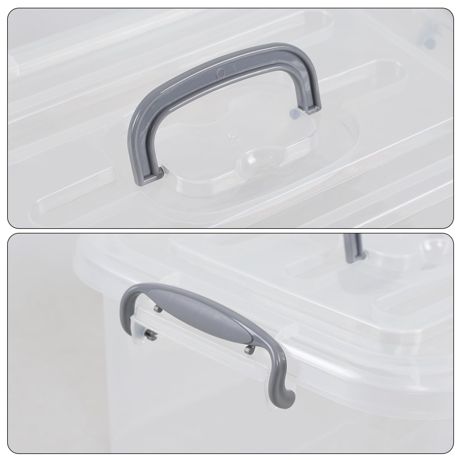 Lasbily 6-Pack Plastic Latching Box with Grey Handles, 8 L Clear Storage Box with Lid