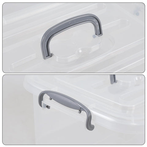 Lasbily 6-Pack Plastic Latching Box with Grey Handles, 8 L Clear Storage Box with Lid