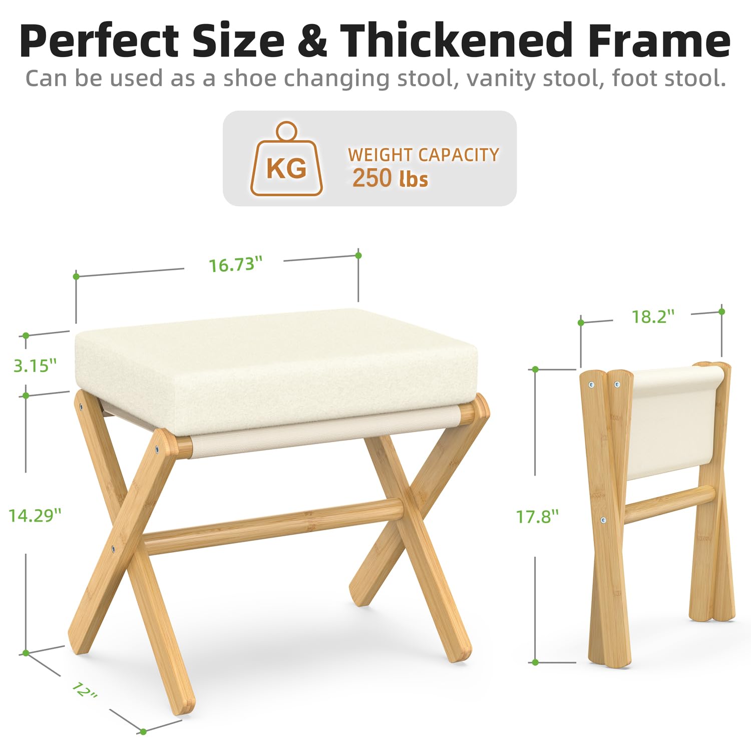 BAMBOOHOMIE Foldable Foot Stool Ottoman, Modern Foot Rest with Bamboo X Legs & Thick Foam Cushion