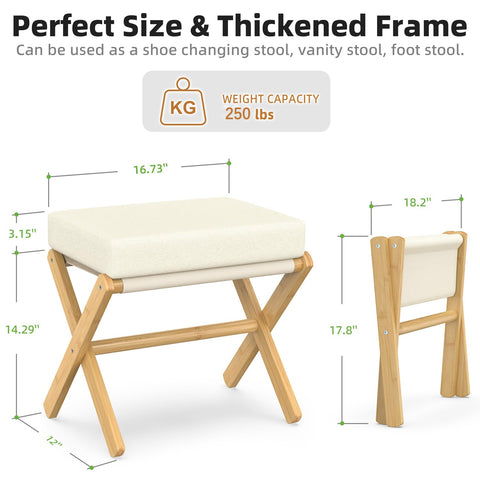 BAMBOOHOMIE Foldable Foot Stool Ottoman, Modern Foot Rest with Bamboo X Legs & Thick Foam Cushion