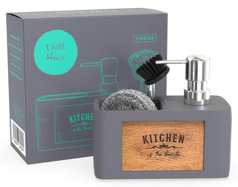CHILL HOUSE Grey Soap Dispenser – Sink Organizer – Kitchen Accessories – Fairy Dispenser