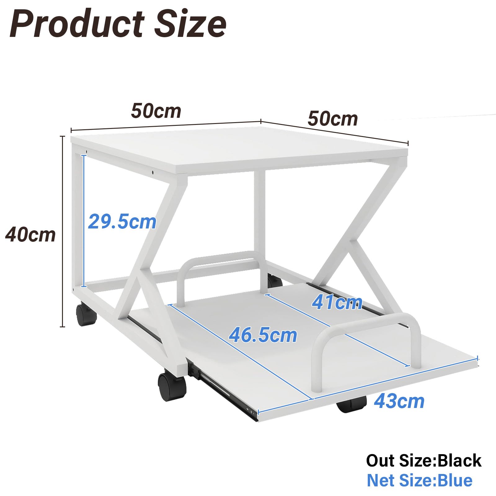 PUNCIA 50x50cm 2-Tier Printer Stand with Pull Out Shelf White