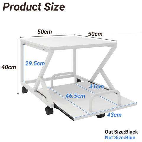 PUNCIA 50x50cm 2-Tier Printer Stand with Pull Out Shelf White
