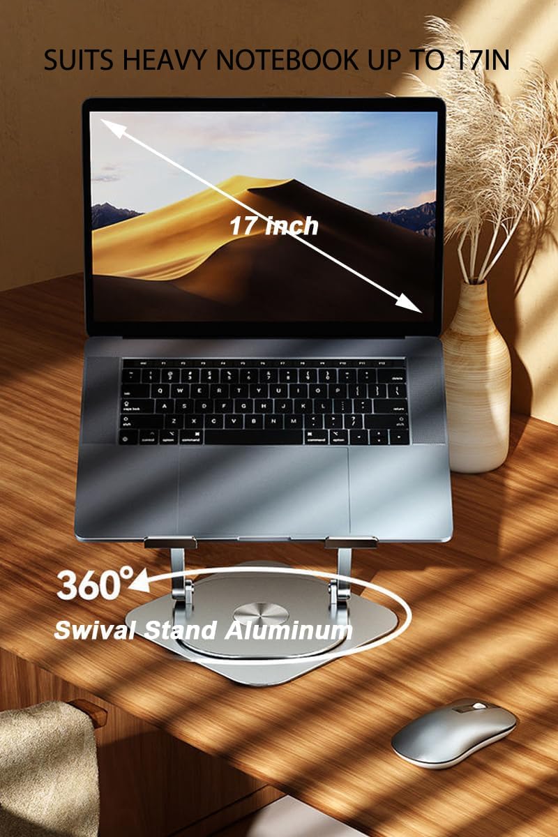 KEROLFFU Laptop Stand Fan with 360 Rotating Swivel Base, 10inch Riser Height Adjustable for Typing/Viewing/Presentation,Metal Ergonomic Strong