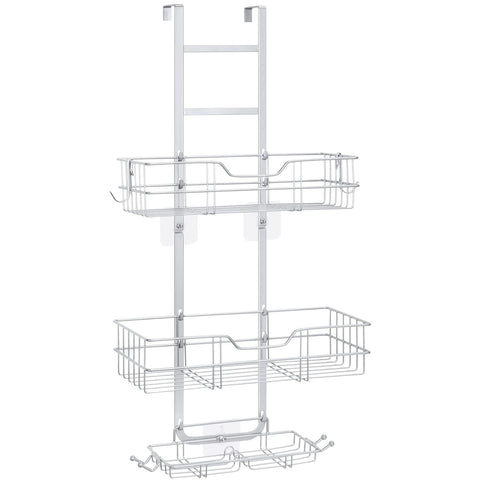 KANEODOT Shower Caddy Hanging, Over The Door Shower Storage, 2 Tier No Drilling Shower Shelf with Soap Holder for Bathroom Kitchen Silver Grey