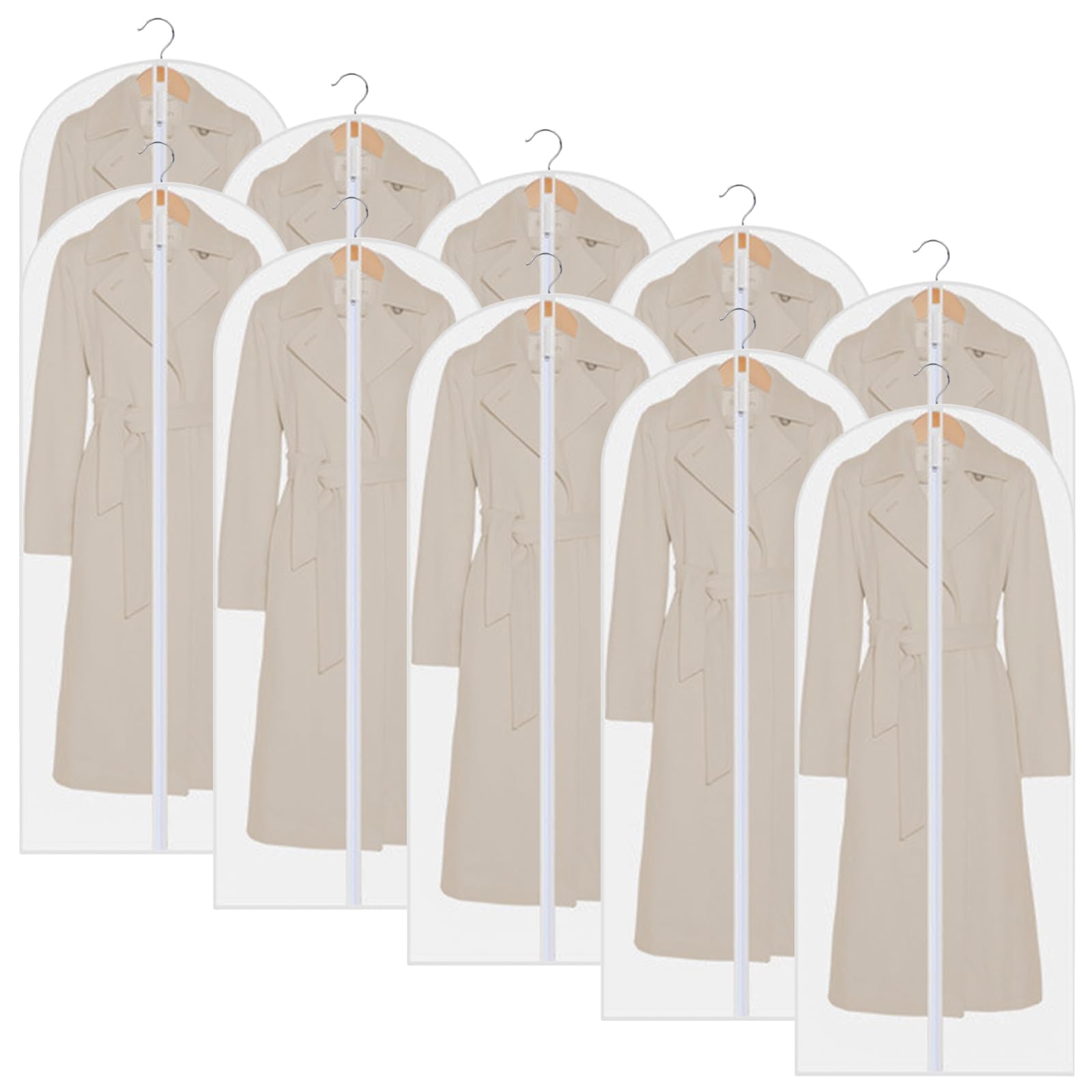 Ogetok 10 PCS Long Garment Covers Translucent Clothes Full Zipper Bags with Zip for Men Women