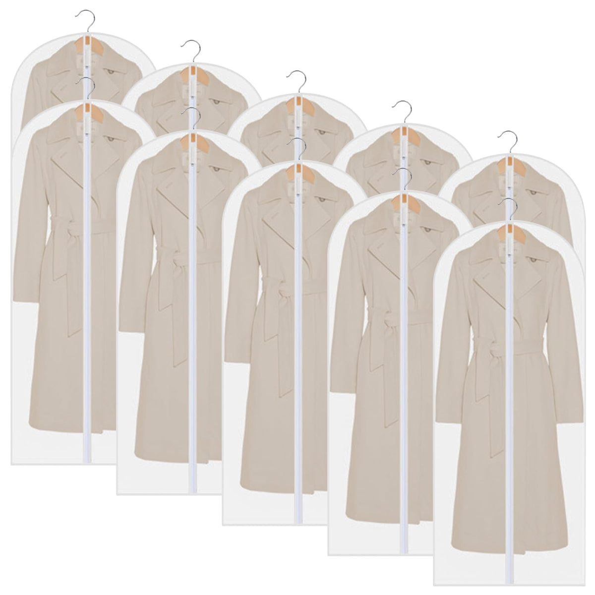 Ogetok 10 PCS Long Garment Covers Translucent Clothes Full Zipper Bags with Zip for Men Women