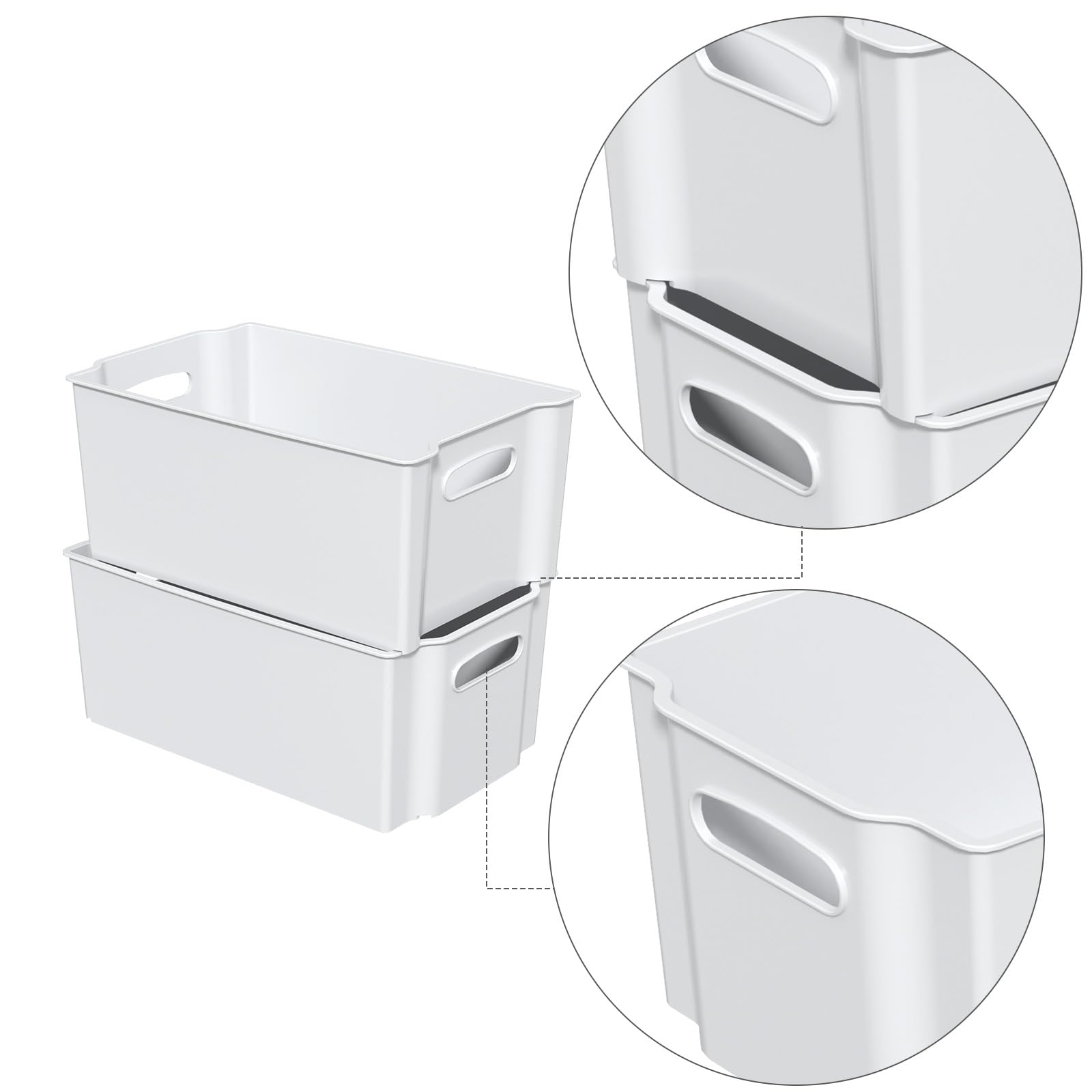 Sosody Plastic Freeze Stacking Storage Box, White Shelf Storage Basket Bin, Set of 6