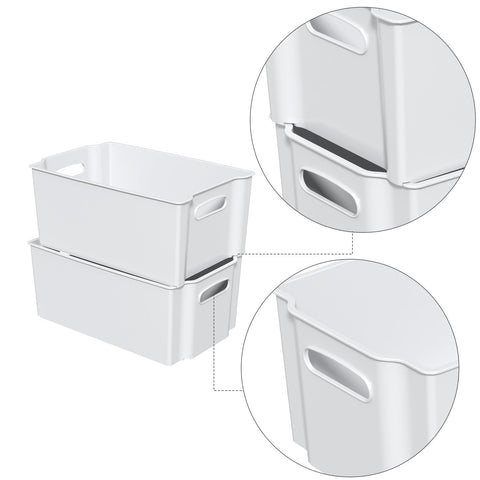 Sosody Plastic Freeze Stacking Storage Box, White Shelf Storage Basket Bin, Set of 6