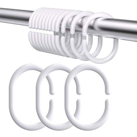 Simkopy Plastic Shower Curtain Hooks, 24 Pack C-Shaped Rings, White, for Bathroom & Window Rod