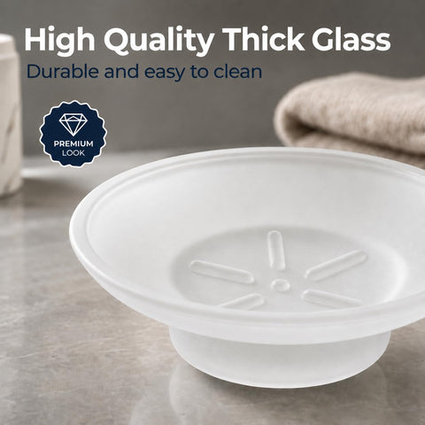 Glass Soap Dish Replacement, Round, Frosted, Matt Glass