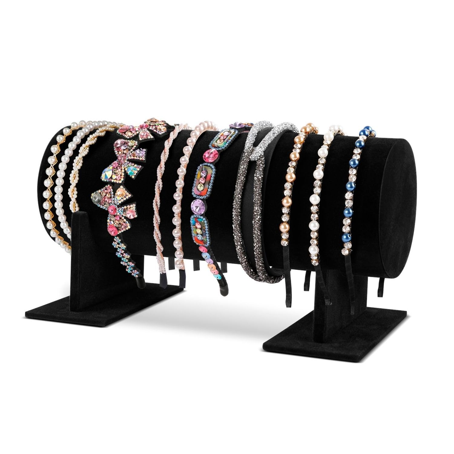 Flexzion Headband Display Stand - Soft Velvet Headband Holder Organizer Storage Rack with Detachable Base for Hair Hoop Accessories, Scrunchies