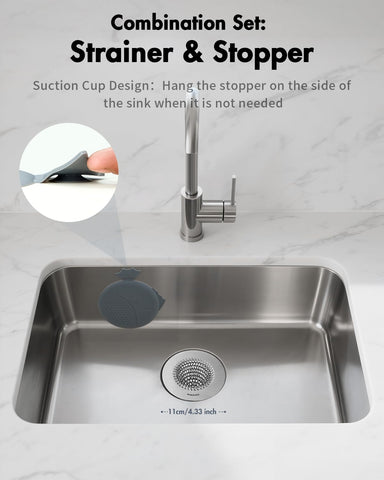 WOKDADA Reversible Kitchen Sink Strainer & Stopper, Easy-Clean & Anti-Clog Kitchen Sink Plug