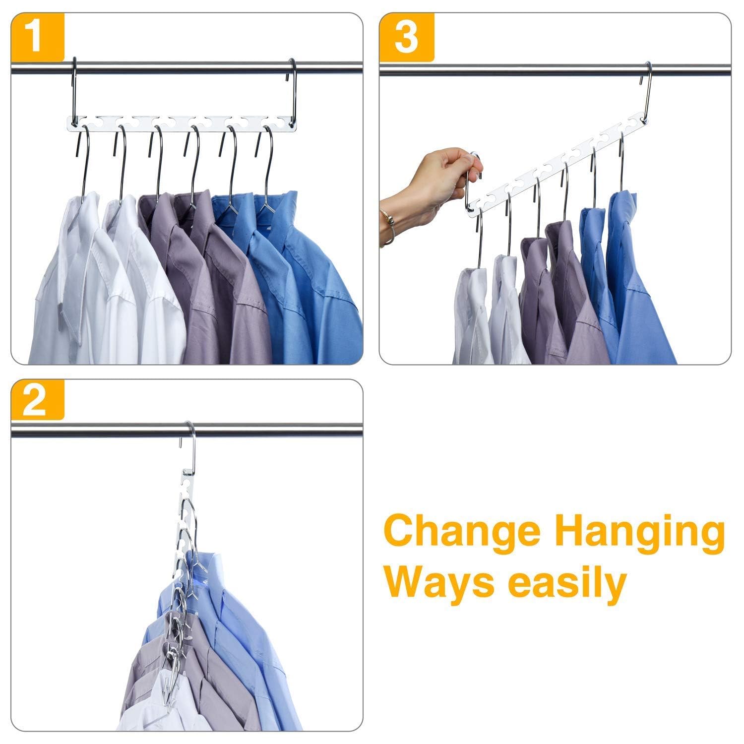 HOUSE DAY 4 Pack Metal Magic Hangers Space Saving Hangers Closet Space Saving Wardrobe Clothing Hanger Oragnizer, Updated Hook Design