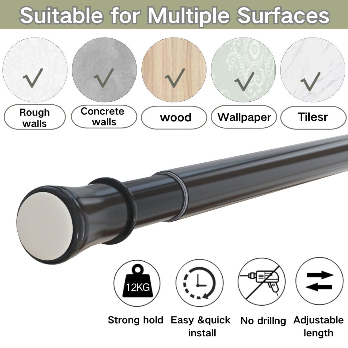 Shower Curtain Pole Extendable Curtain Rod Telescopic Spring Tension Rod Extendable Window Tension Rod Adjustable Curtain Pole No Screws for