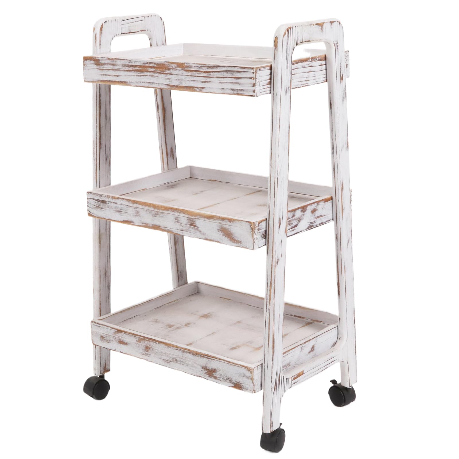 lamde 3-Tier Wooden Rolling Cart- Wooden Utility Cart wit Wheels- Utility Rolling Cart-Storage Trolley Organizer- Rolling Kitchen Cart Serving Cart