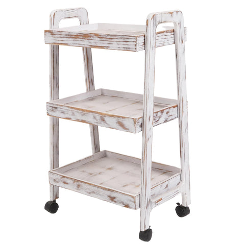 lamde 3-Tier Wooden Rolling Cart- Wooden Utility Cart wit Wheels- Utility Rolling Cart-Storage Trolley Organizer- Rolling Kitchen Cart Serving Cart