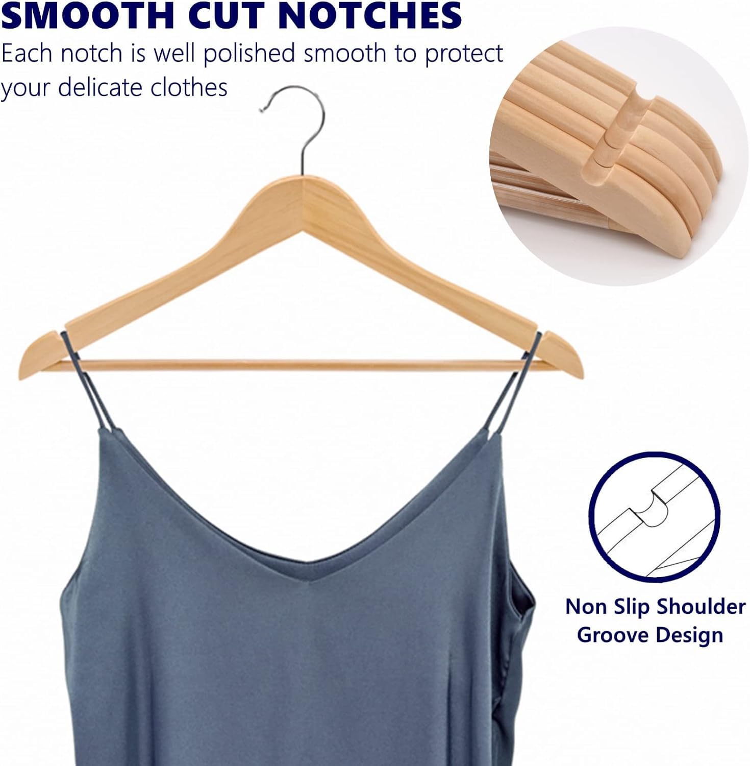 Amber Home 10pcs Wooden Coat Hangers, Wood Suit Hangers, Natural
