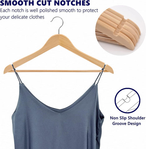 Amber Home 10pcs Wooden Coat Hangers, Wood Suit Hangers, Natural