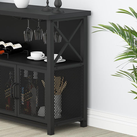 LVB Wine Bar Cabinet Industrial Coffee Bar Cabinets 120cm Black Oak