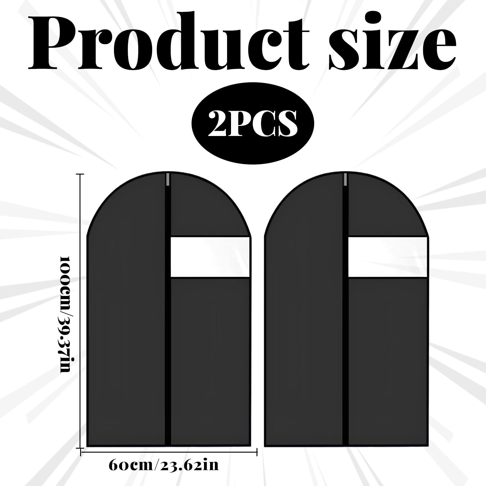 2 PCS Suit Bags with Clear Window,Foldable Suit Covers for Hanging Clothes,Dust-Proof Zippered Garment Bags
