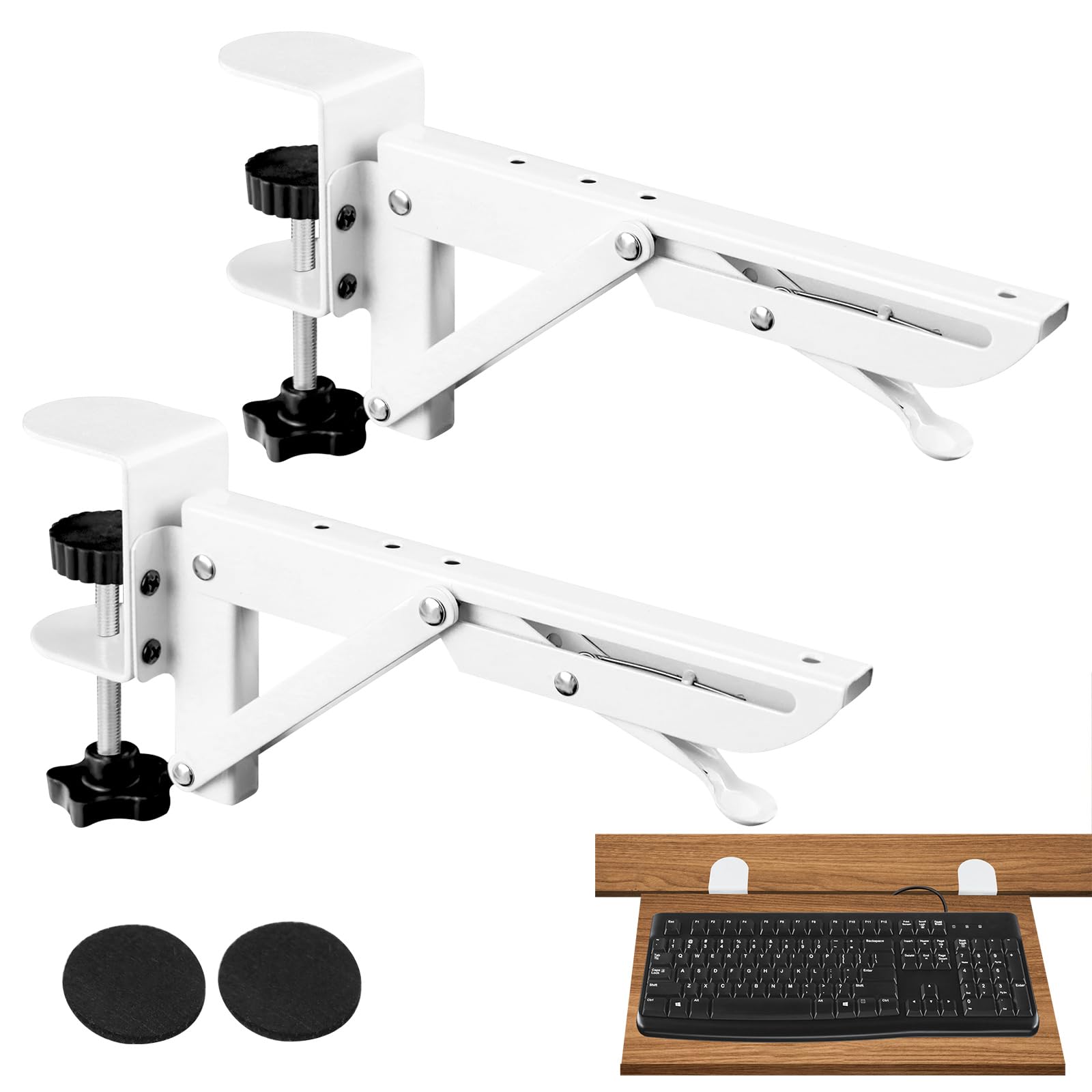 Under Desk Drawer, Removable Shelf Without Drilling, Removable Keyboard Holder with Adjustable C Clamp, Silent PC Keyboard Support