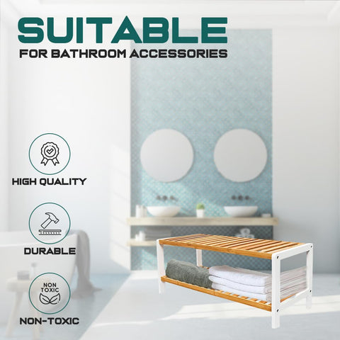 1ABOVE Bamboo Shoe Rack, Plant Rack, Perfect for Corridor, Living Room, Bathroom, Bedroom, Hallway or Small spaces-Parent. (White & Natural, 2 Tier)