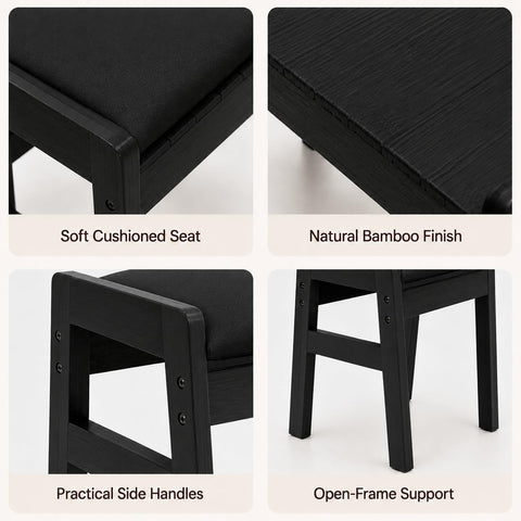 BAMBOOHOMIE Foot Stool Ottoman, Modern Vanity Stool Chair for Makeup with Removable Cushion & Side Handles