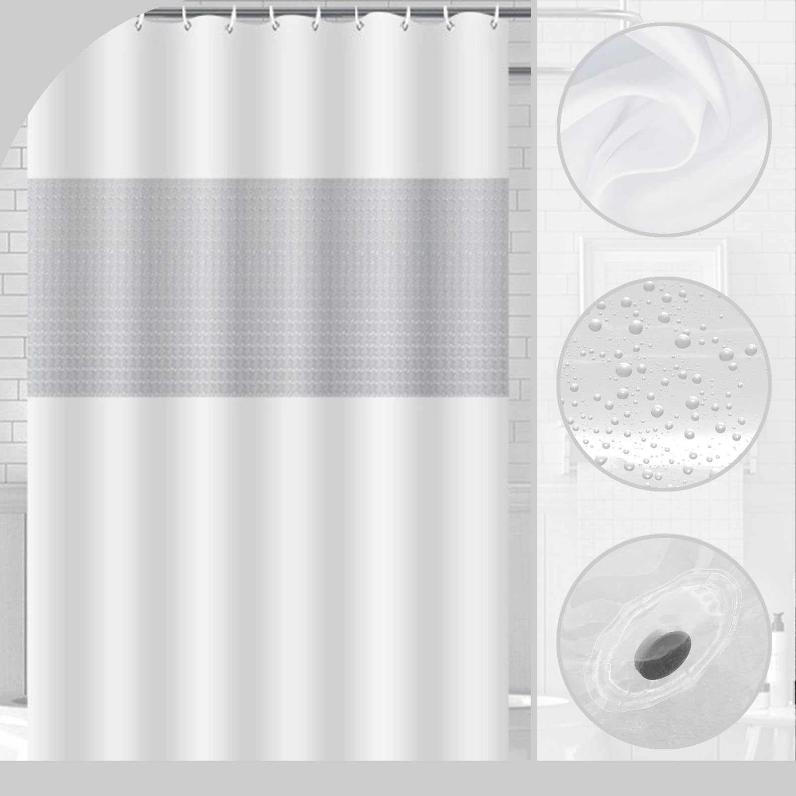 ECO Shower Curtain, Solid Animal PEVA Waterproof Heavy Duty Bathroom Curtains with 3 Magnets, 12 Plastic Hooks Quick-Drying Washable, 180x180cm