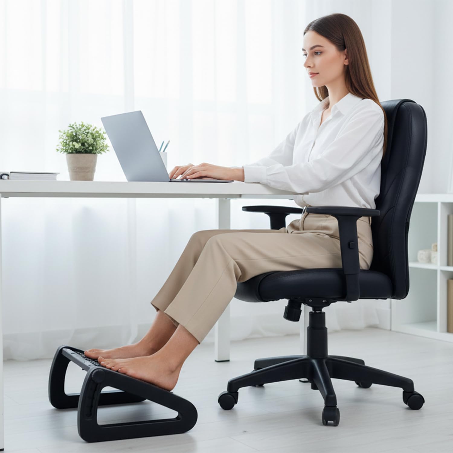Ergonomic FootRest with Massage Rollers – Adjustable Under Desk Foot Support for Office & Home, Improves Posture & Circulation, Reduces Back