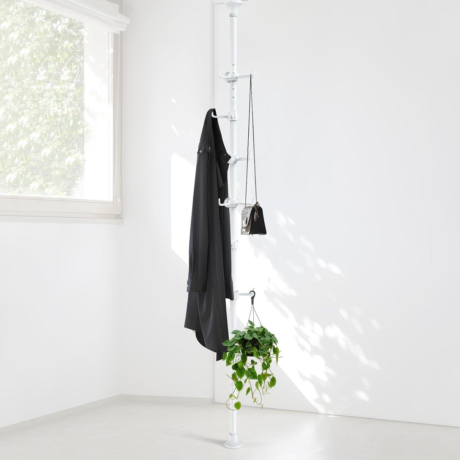 DAKEPOLE Freestanding Coat Rack, Adjustable Tension Pole 140-310cm with 12 Hooks for Coats, Jackets, Hats | No Drill Hanging Storage for Hallway