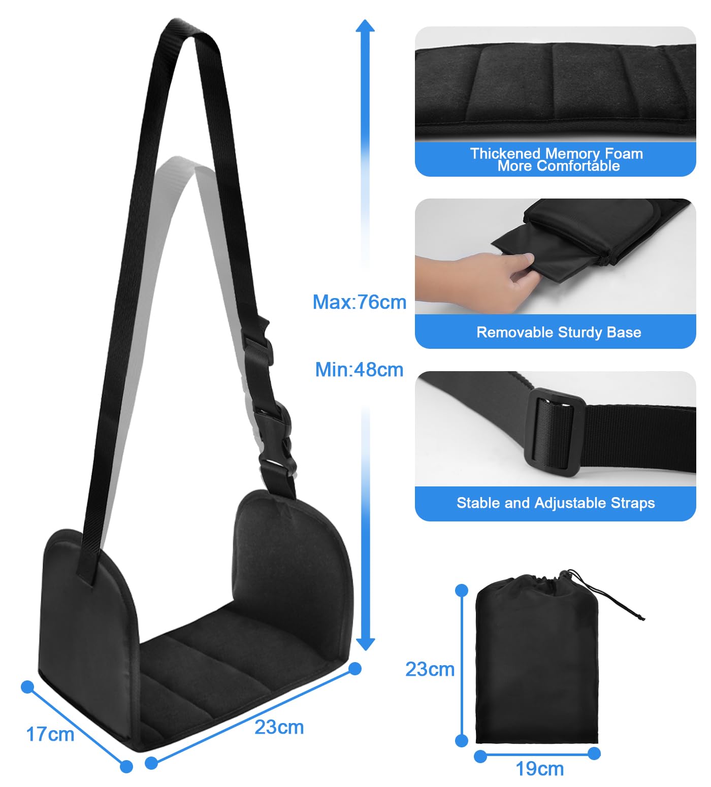 Airplane Footrest Adjustable Foot Hammock, M MOACC Plane Foot Hammock, Travel Essentials Hammock with Support Plates by Thicked Memory Cotton Filling