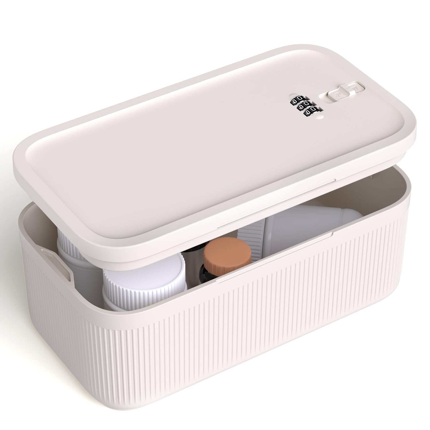 JOSTART Lockable Storage Box with Combination Code, Portable Small Medicine Box BPA-Free Phone Safe for Home Fridge Office Travel