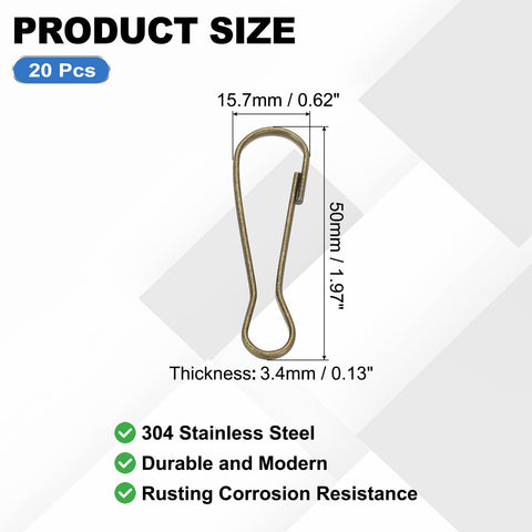 PATIKIL Lanyard Hooks Flag Pole Clip, 20 Pcs 50x15.7x3.4mm Stainless Steel 304 Spring Snap Hook Metal Clips Clasp for Key Chain Key Rings ID Card
