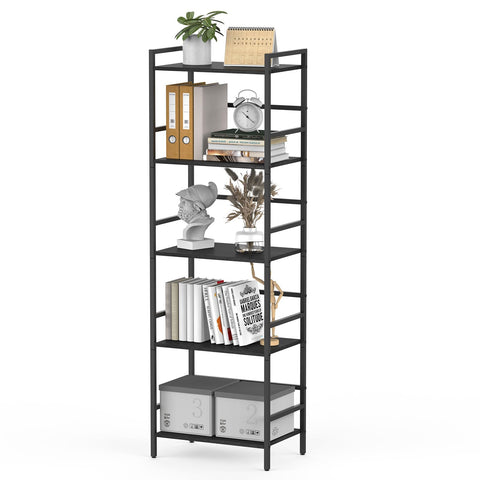 CADUKE 5 Tier Bookcase, Large Black Bookshelf with Open Storage