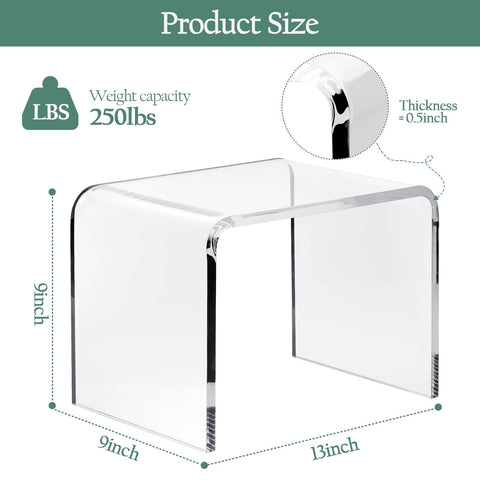 MYOYAY Clear Acrylic Shower Stool Acrylic Shower Bench Waterproof Transparent Chair for Bathroom Kitchen Bedroom Backless See Not-slip Shower Stool