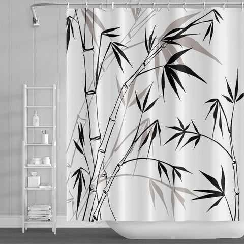 SDOTPMT 122x183cm Bamboo Silhouette Shower Curtain Bamboo Leaves Sketch White Bath Curtain Classic Ink Painting Bathtub Curtain for Kids Bathroom
