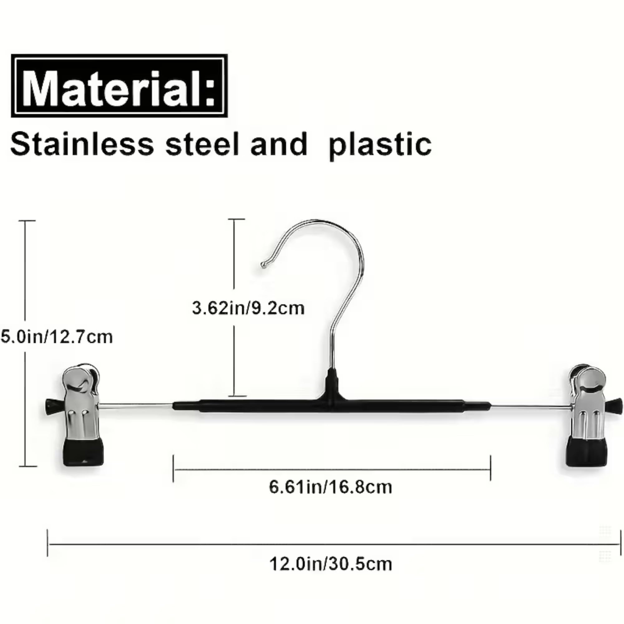 CRIFLOMAR Universal Hangers with Clips, 10 Pieces, 30 cm, Metal Hangers for Trousers and Skirts, Space Saving (Black)