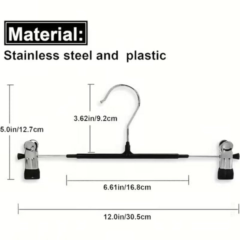 CRIFLOMAR Universal Hangers with Clips, 10 Pieces, 30 cm, Metal Hangers for Trousers and Skirts, Space Saving (Black)