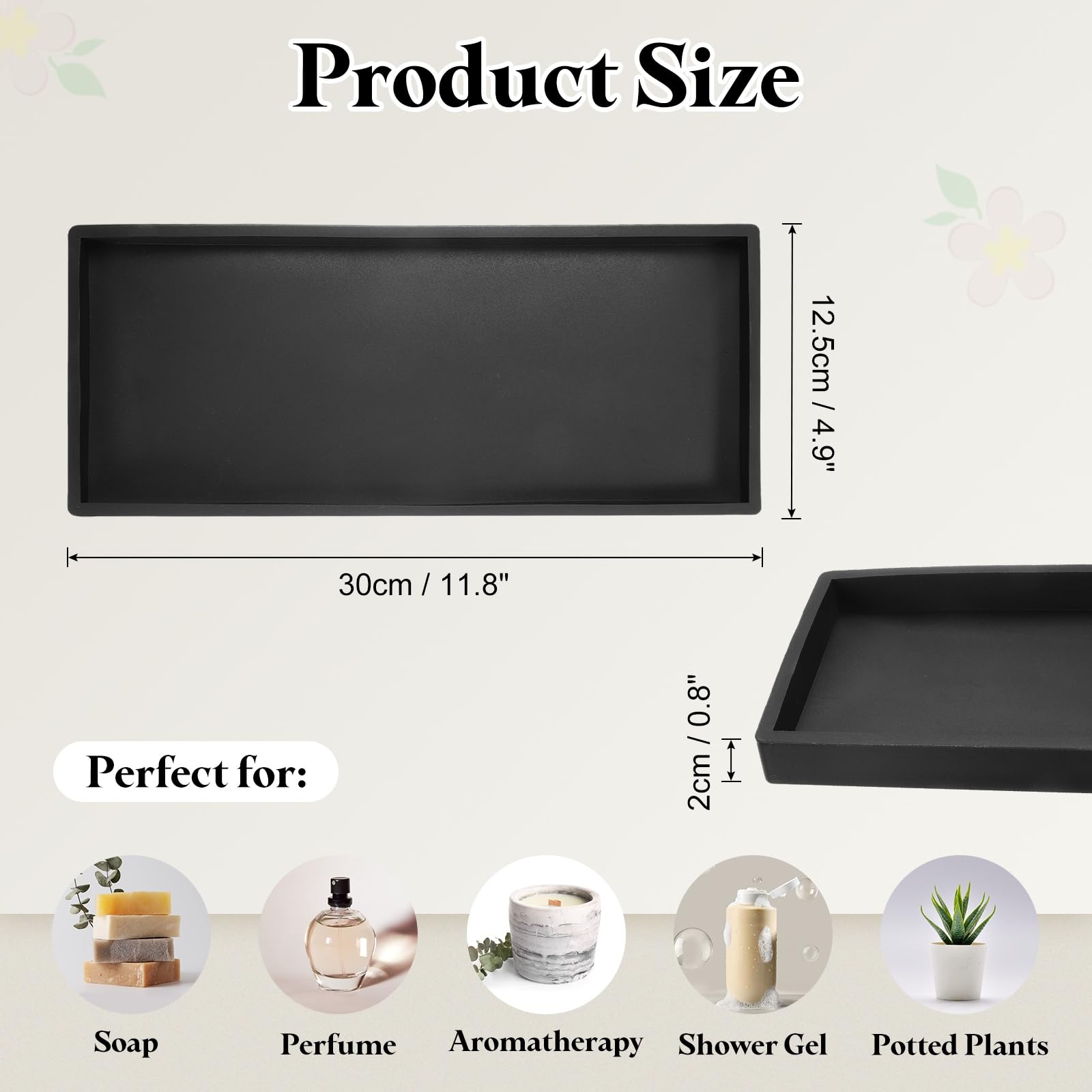 sourcing map Silicone Bathroom Tray, 11.8" x 4.9" Rectangular Vanity Tray for Dresser Top, Toilet