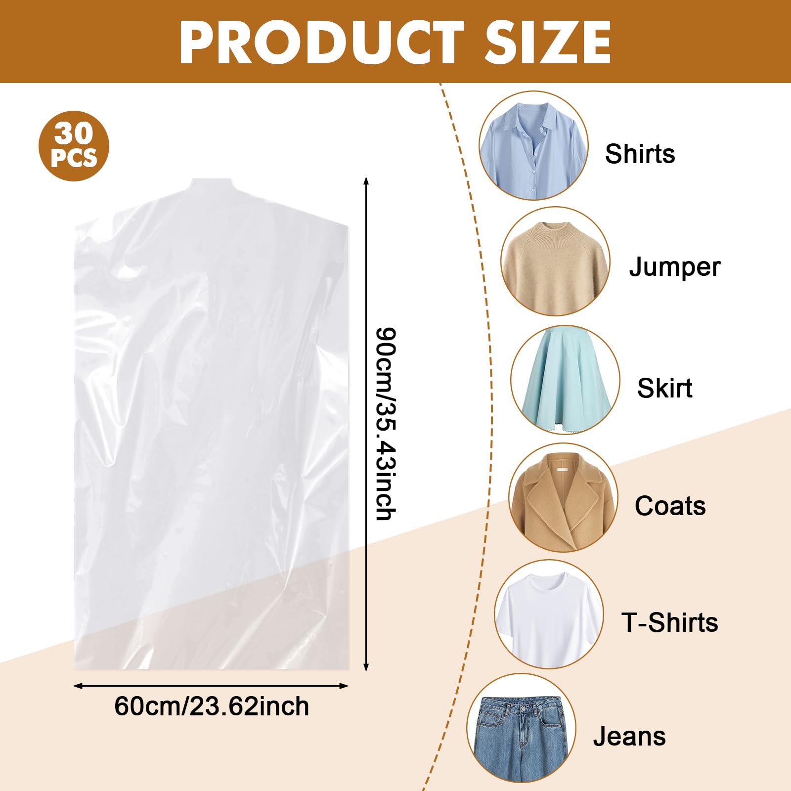 Hejo 30 Pack Plastic Clothes Covers, 60×90cm Clear Clothes Bags Hanging