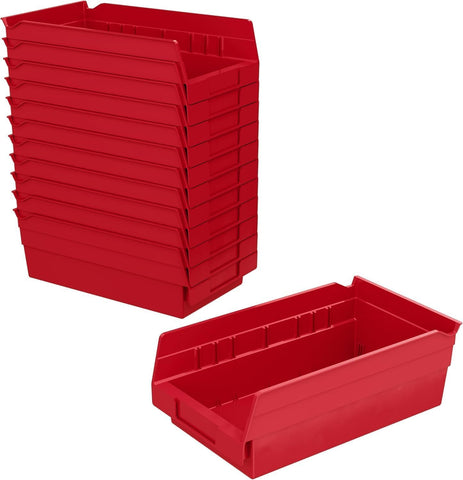 Akro-Mils 30130 Plastic Shelf Bins, Heavy Duty Storage Bins for Garage, Closet, and Drawer Organization, 30.48 cm x 16.51 cm x 10.16 cm, Red, 12-Pack