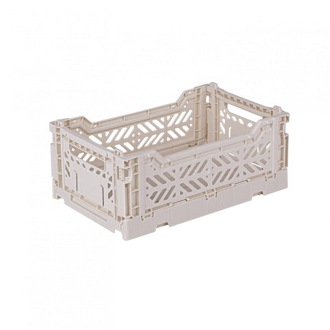 AYKASA Folding Crate, Sturdy Folding Box, Plastic, Stackable, Coconut Milk, Mini (27 x 17 x 11 cm)