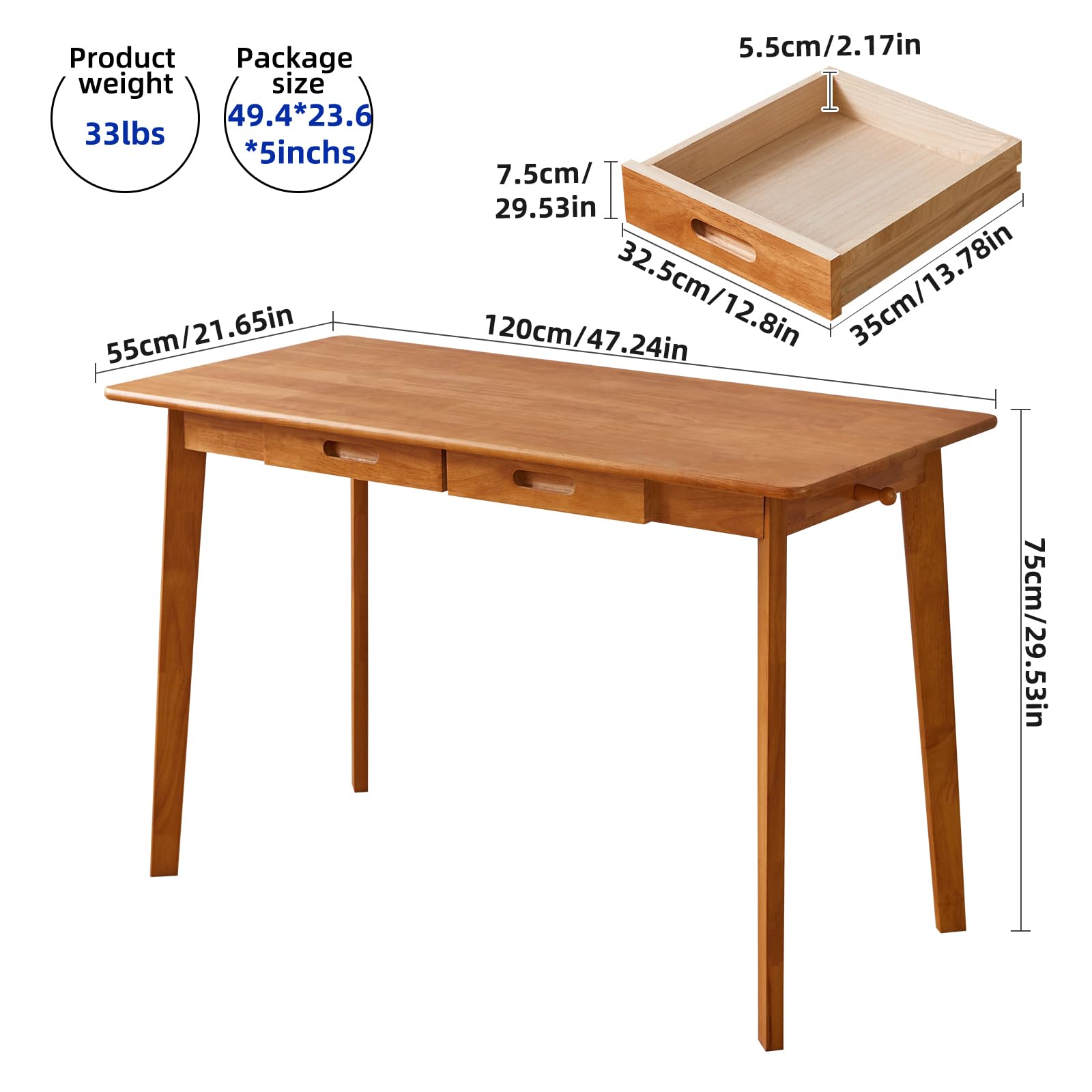 Aibiju Wooden Computer Desk with Drawer and Hanging Rod, Modern Minimalist Style PC Laptop Computer Workbench with Solid Wood