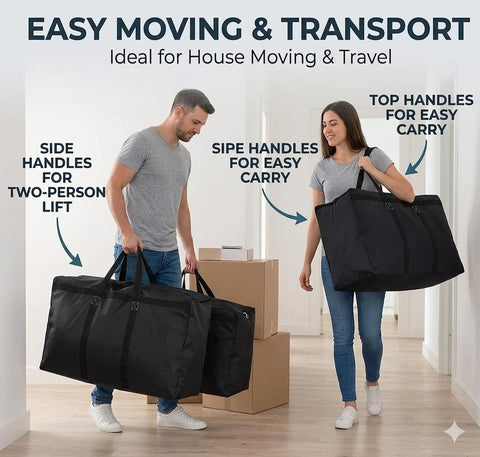 JMIATRY 4 Pack 100L Jumbo Storage Bags with Zips, 600D Large Waterproof Oxford Moving Bags with Handle, Underbed Storage Bags for Duvet, Clothes